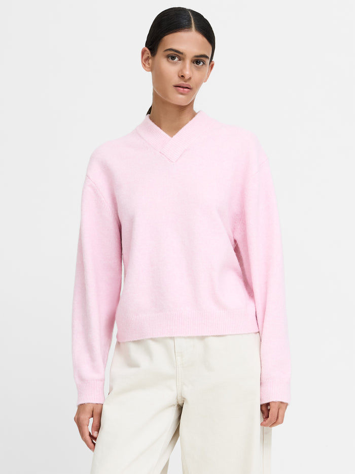 Maisha Pink Brushed Knit V-Neck Jumper