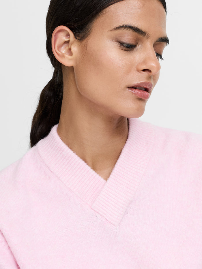 Maisha Pink Brushed Knit V-Neck Jumper