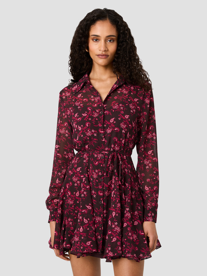 Marina Floral Silky Chiffon Shirt Mini Dress