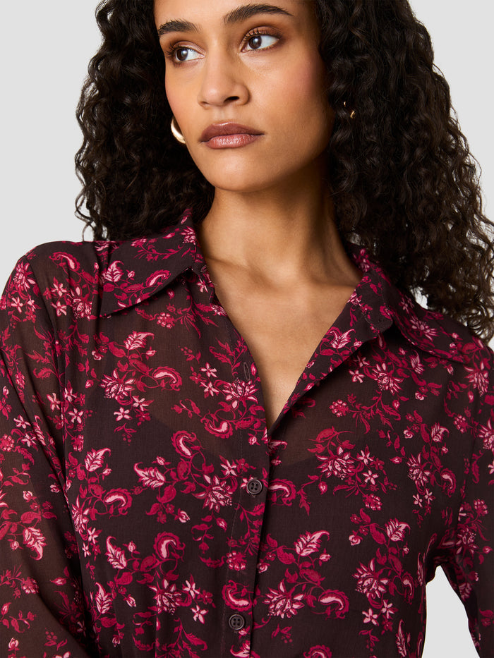 Marina Floral Silky Chiffon Shirt Mini Dress