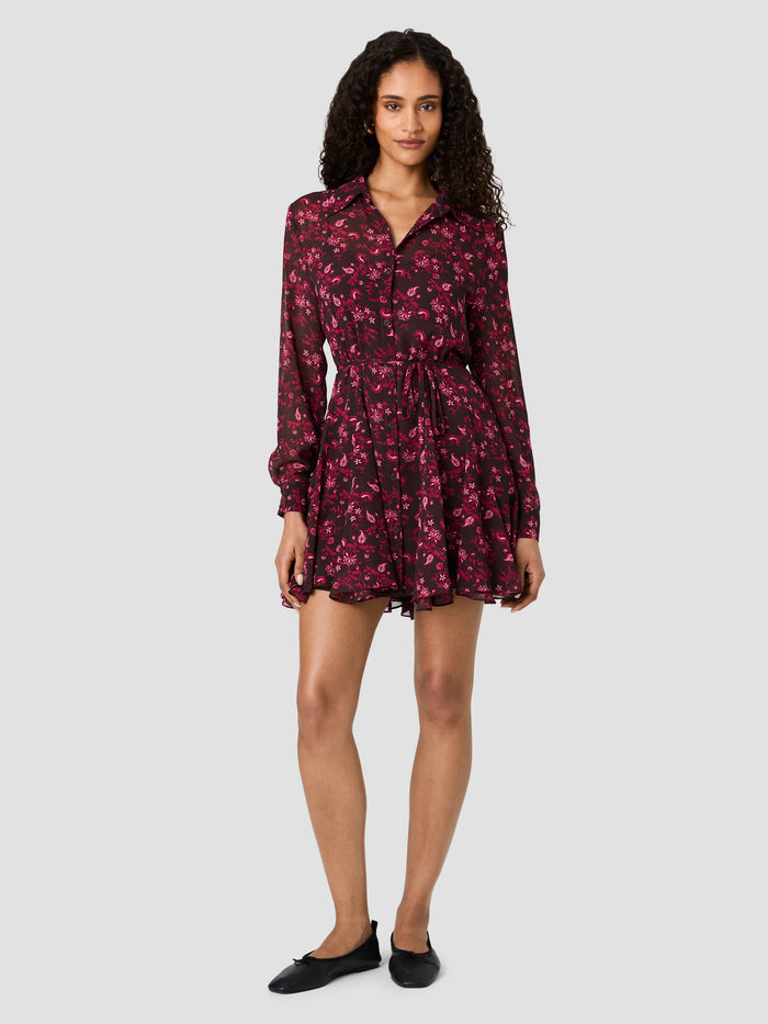 Marina Floral Silky Chiffon Shirt Mini Dress