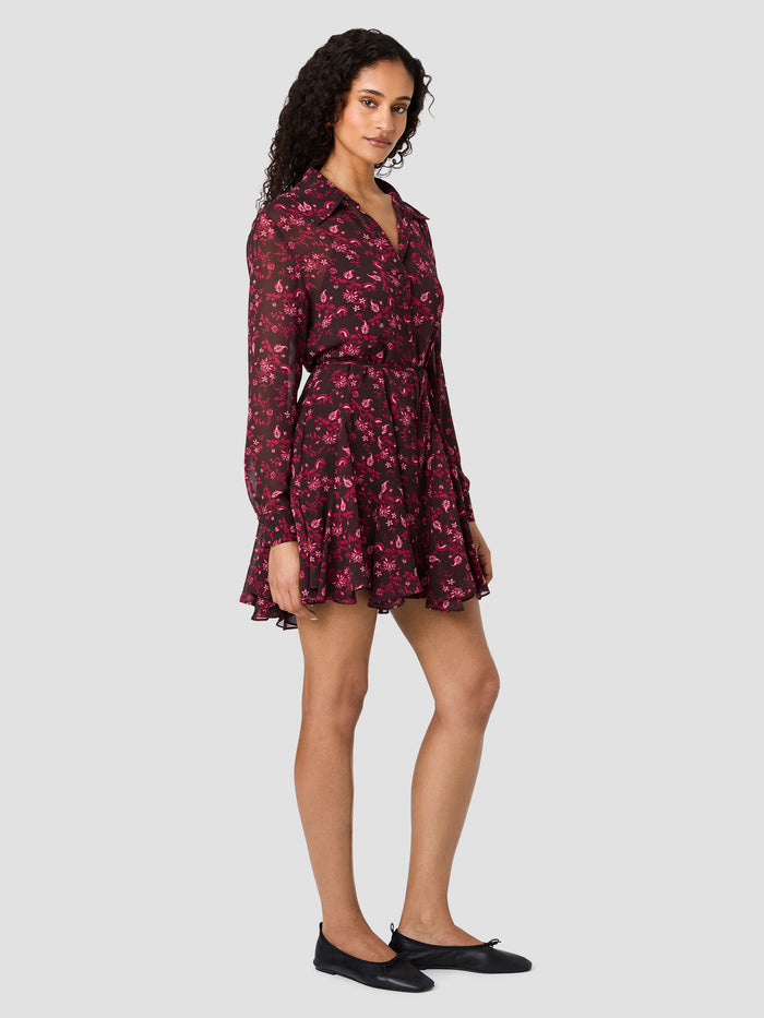 Marina Floral Silky Chiffon Shirt Mini Dress