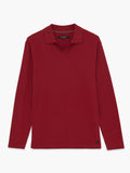 A red popcorn textured Polo shirt with long sleeves, a trophy collar and a regular fit.