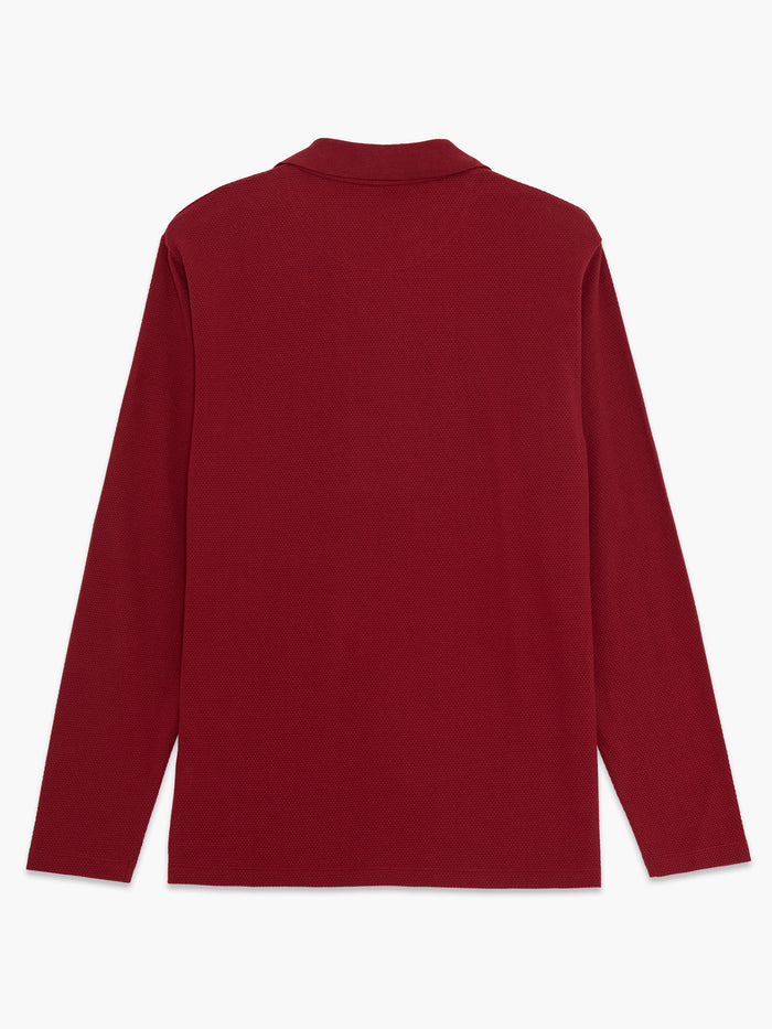 Maroon Popcorn Textured Long Sleeve Polo Shirt