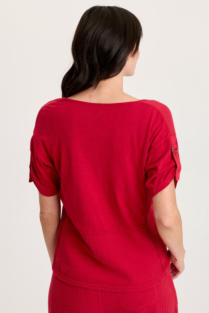 XCVI Milani Gauze Lace Trim V-Neck Top