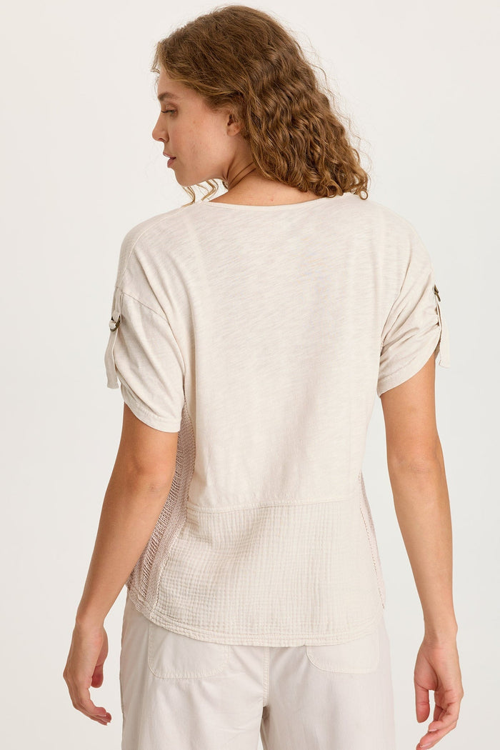 XCVI Milani Gauze Lace Trim V-Neck Top