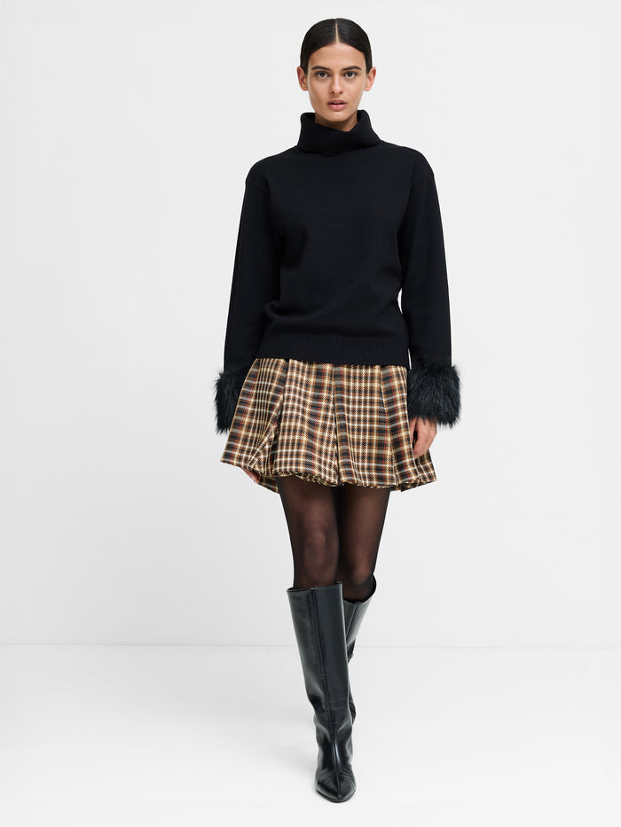 Moana Black Faux Fur Cuff Roll Neck Jumper