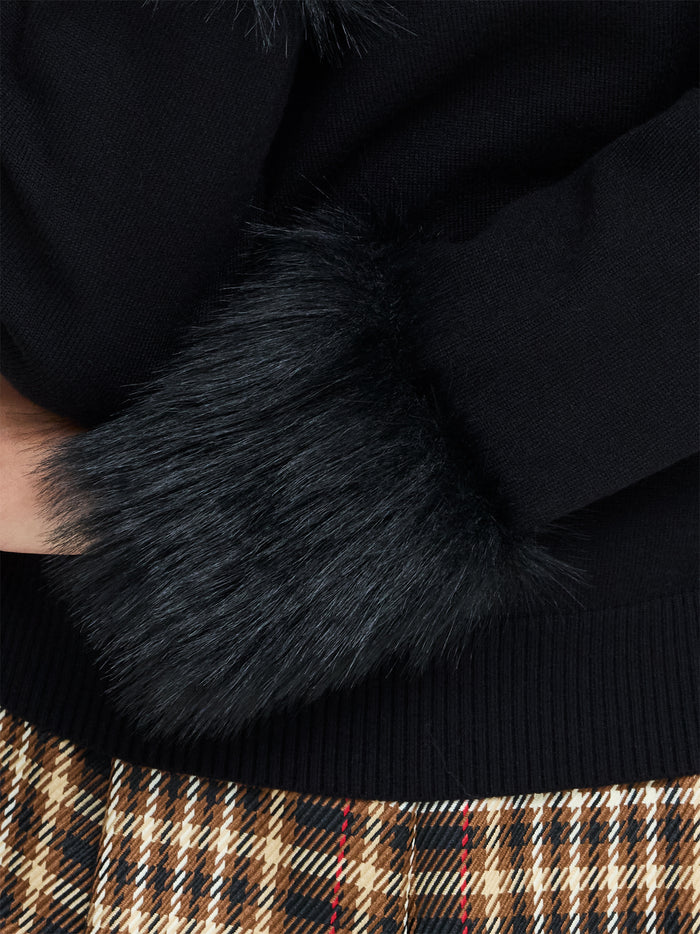 Moana Black Faux Fur Cuff Roll Neck Jumper