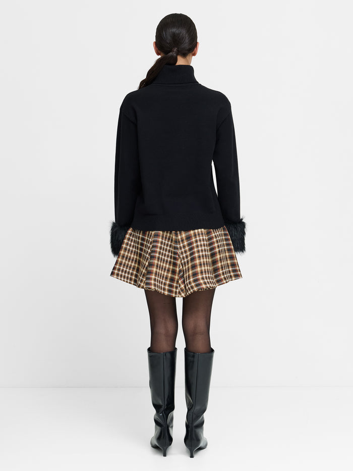 Moana Black Faux Fur Cuff Roll Neck Jumper