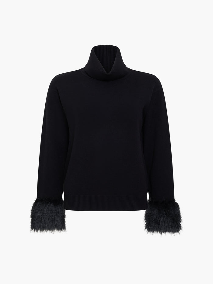 Moana Black Faux Fur Cuff Roll Neck Jumper