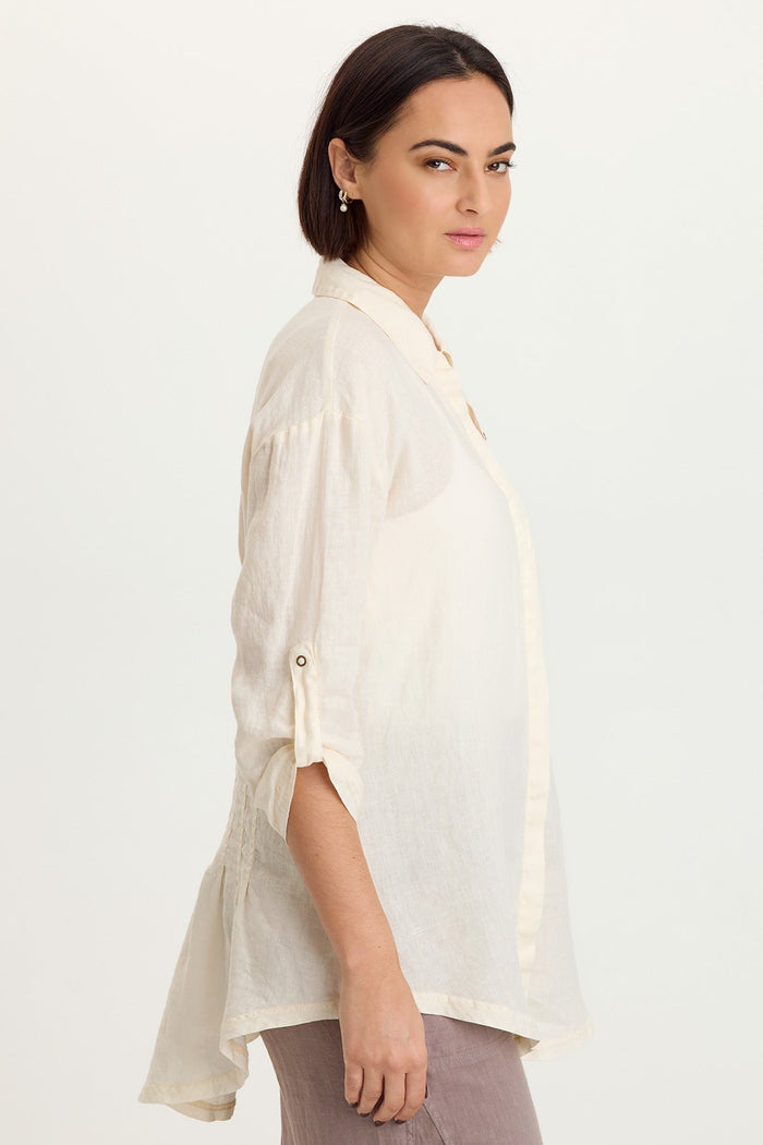 XCVI Moira Linen Hi-Lo Button-Up Top