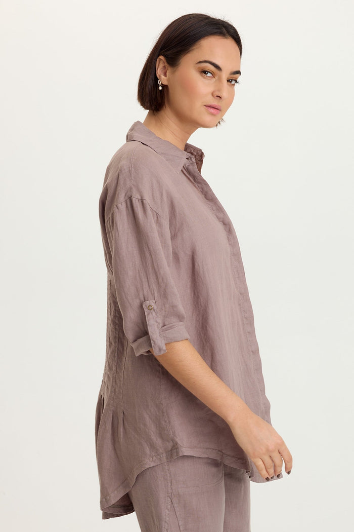 XCVI Moira Linen Hi-Lo Button-Up Top