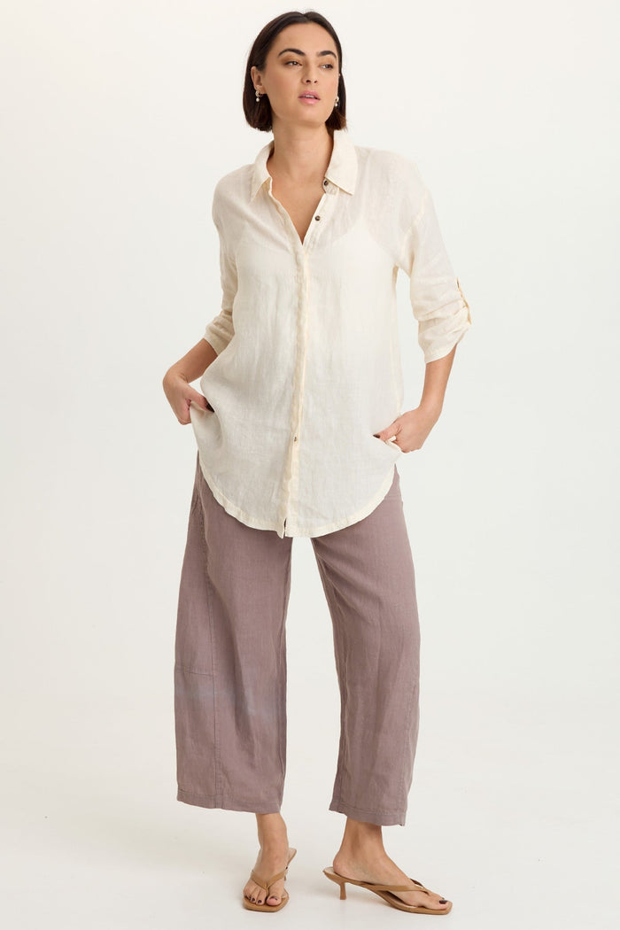 XCVI Moira Linen Hi-Lo Button-Up Top
