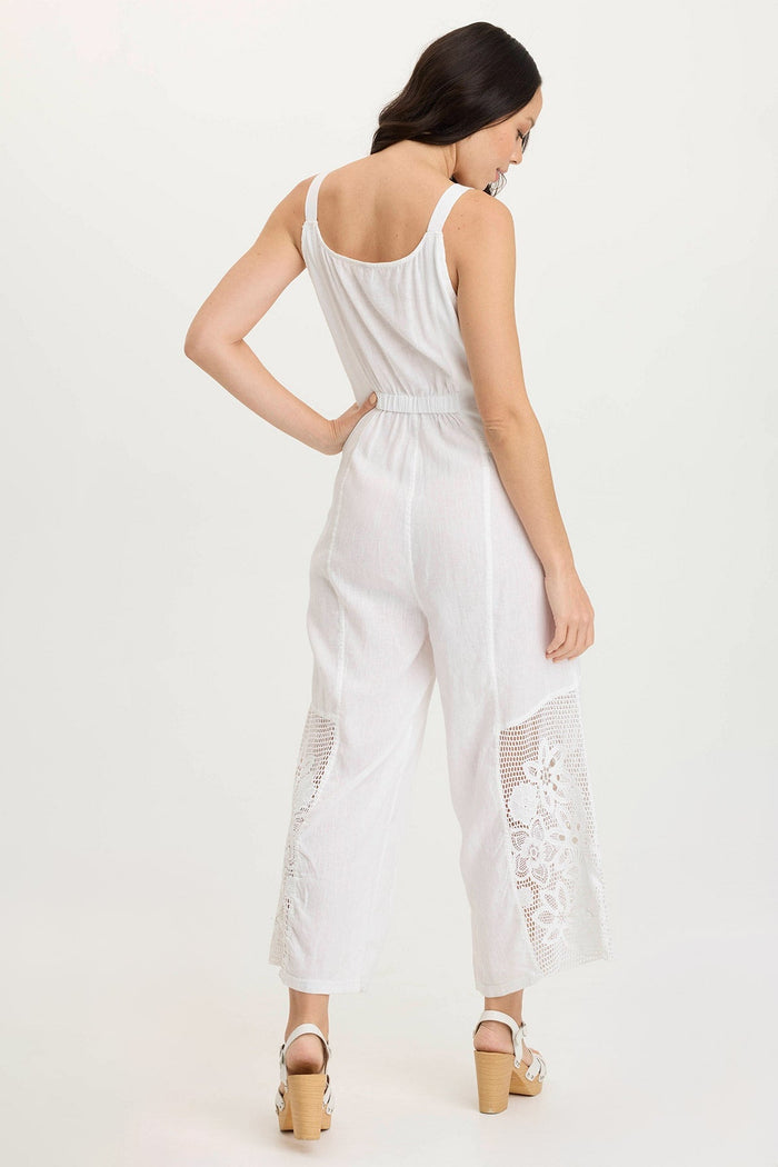 XCVI Nairi Linen/Crochet Mesh Contrast Jumpsuit