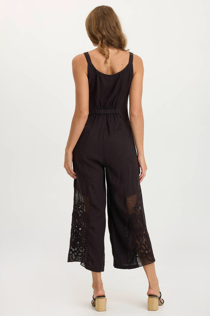 XCVI Nairi Linen/Crochet Mesh Contrast Jumpsuit