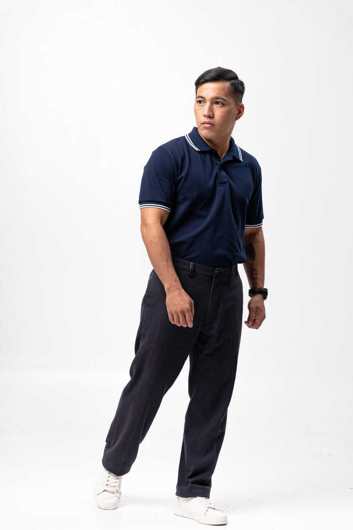 Navy Blue with Stripes Classique Plain Polo Shirt