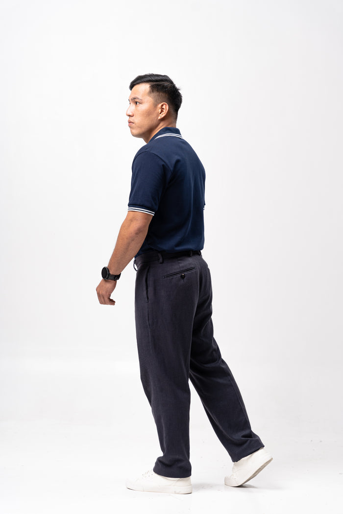 Navy Blue with Stripes Classique Plain Polo Shirt