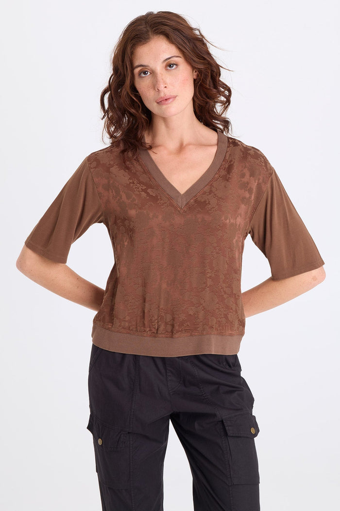 XCVI Obi Textured Satin V-Neck Tee