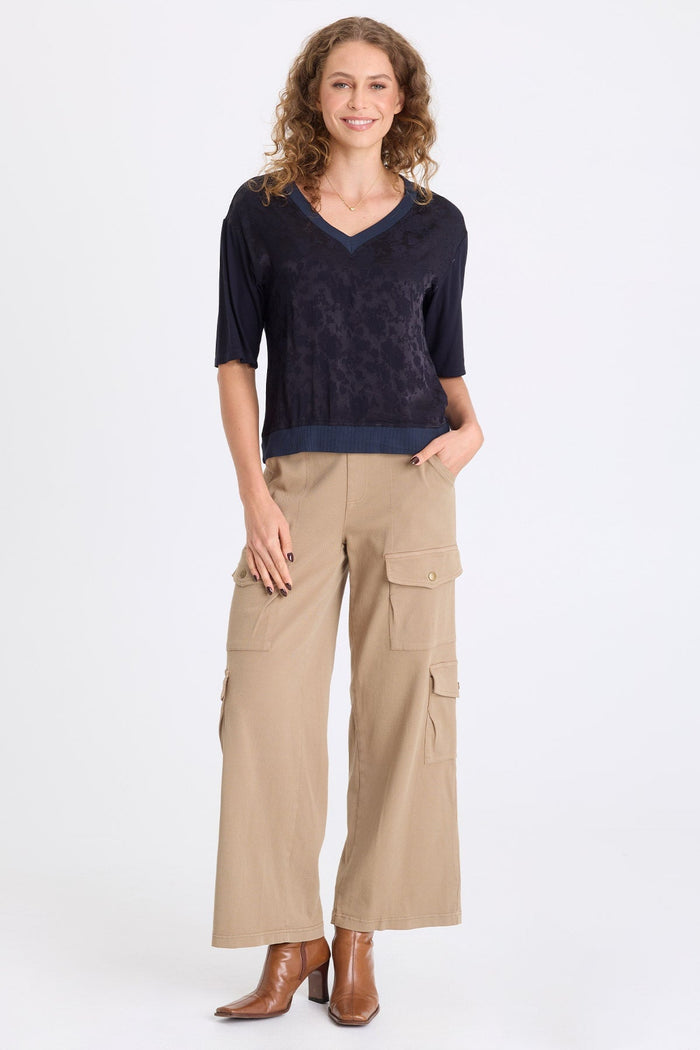XCVI Obi Textured Satin V-Neck Tee