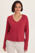 Wearables Odilia High-Low Long Sleeve V-Neck Top