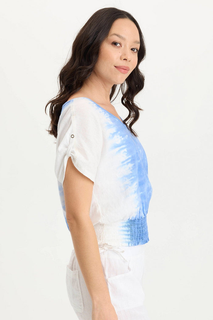 XCVI Oko Linen/Jersey Cinched Hem Top