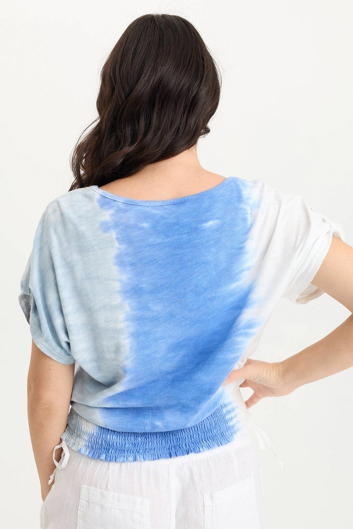 XCVI Oko Linen/Jersey Cinched Hem Top