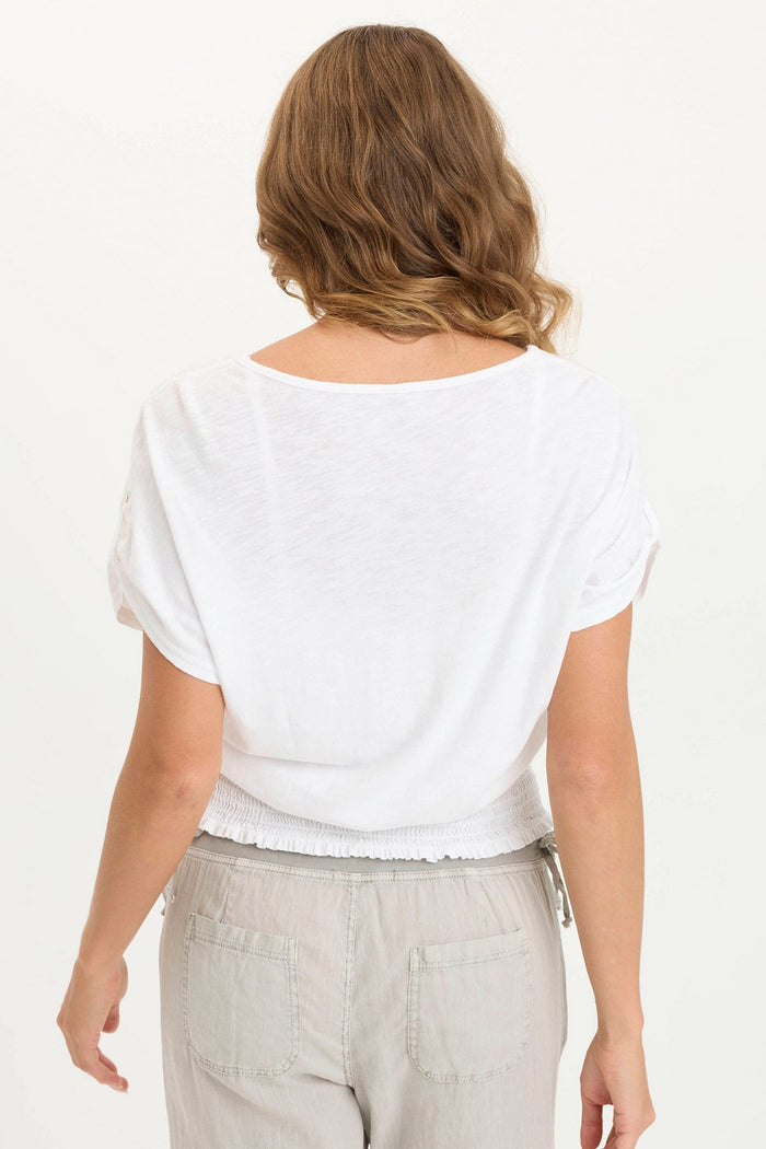 XCVI Oko Linen/Jersey Cinched Hem Top