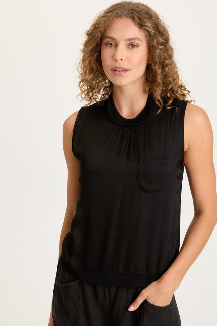 XCVI Orren Satin/Knit High Neck Tank