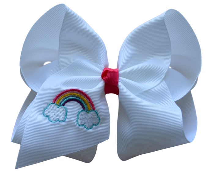 Pastel Rainbow Embroidered Hair Bow: Alligator Clip / 5 inch