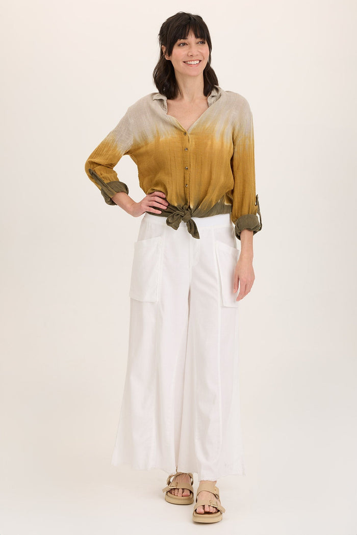 Wearables Porter Gauze Curved Hem Button-Up Top