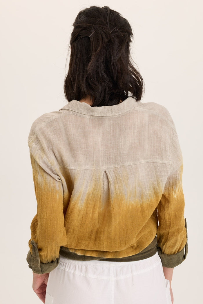 Wearables Porter Gauze Curved Hem Button-Up Top
