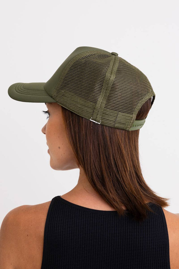 Premium Monochromatic Charm Truckers Hat: Olive