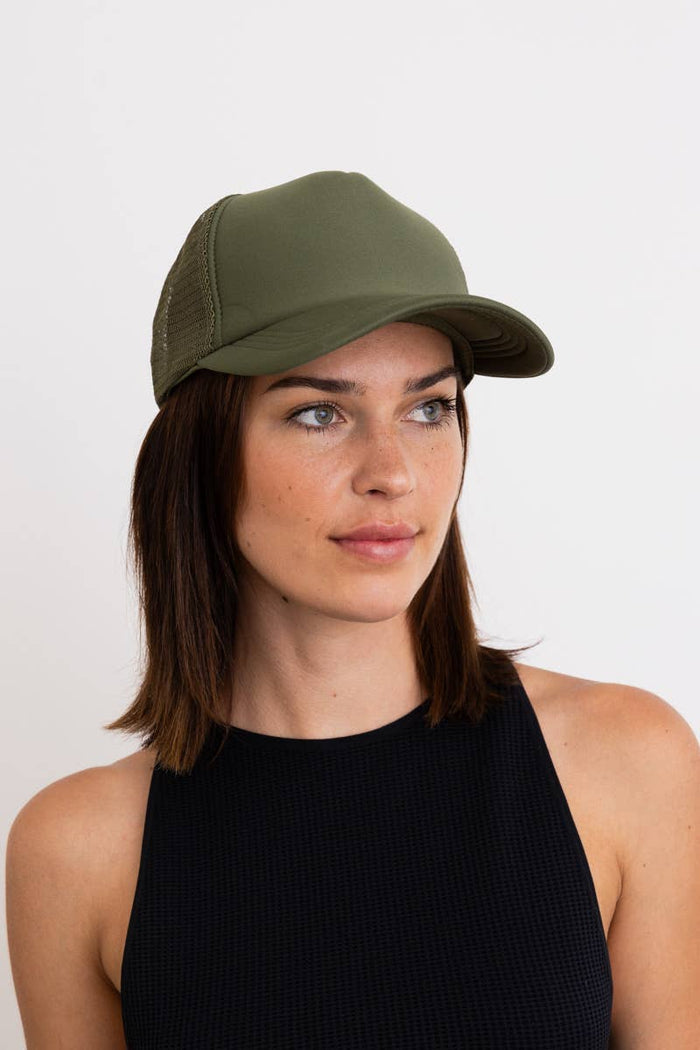 Premium Monochromatic Charm Truckers Hat: Olive