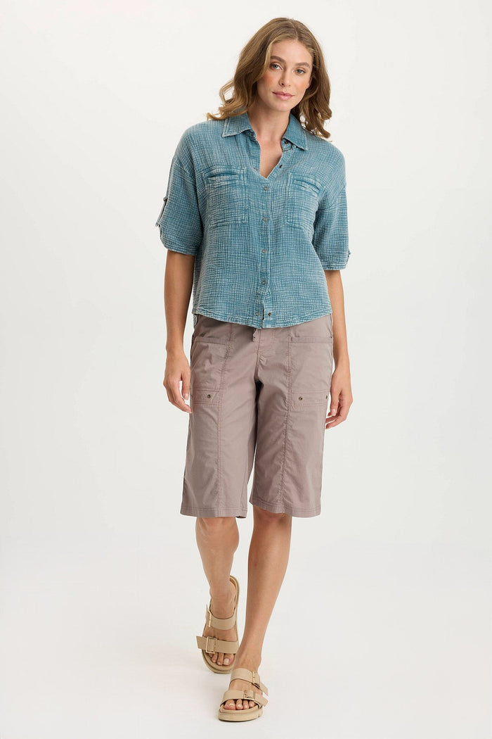 XCVI Preto Poplin Wide-Leg Bermuda Short