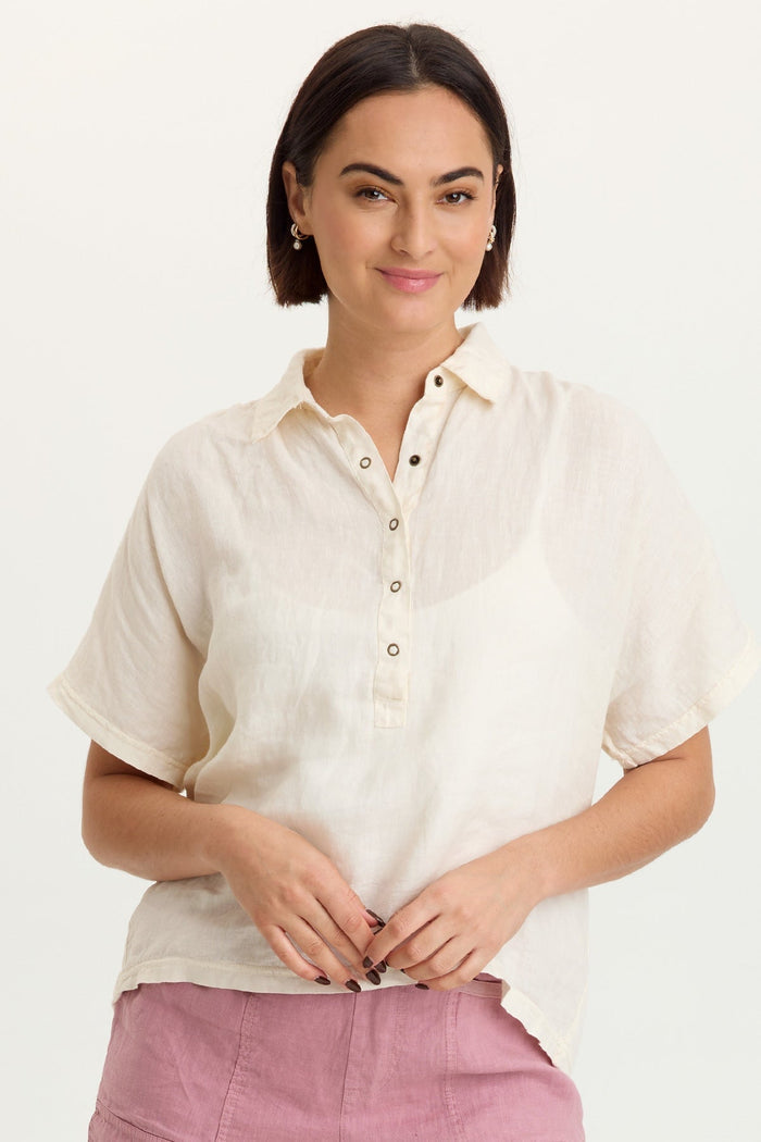 XCVI Quilla Linen Collared Top