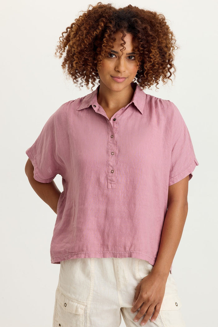 XCVI Quilla Linen Collared Top