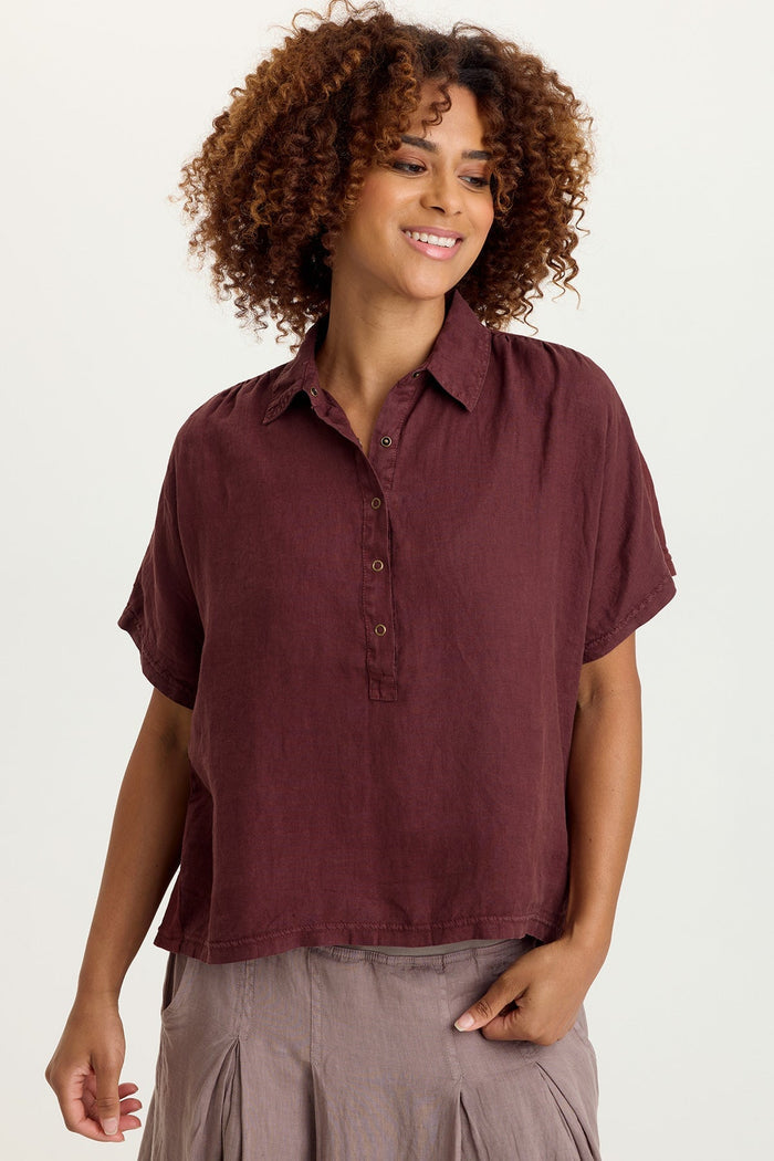 XCVI Quilla Linen Collared Top