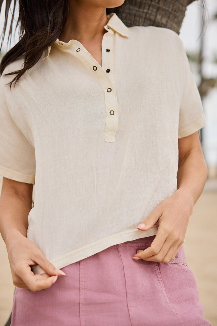 XCVI Quilla Linen Collared Top