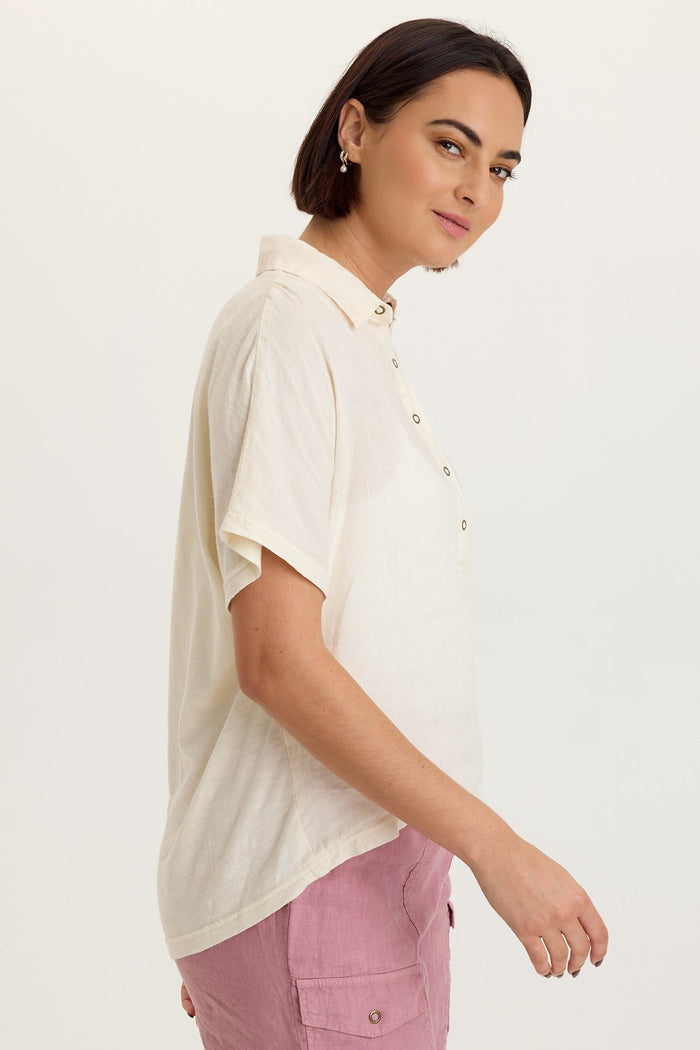 XCVI Quilla Linen Collared Top