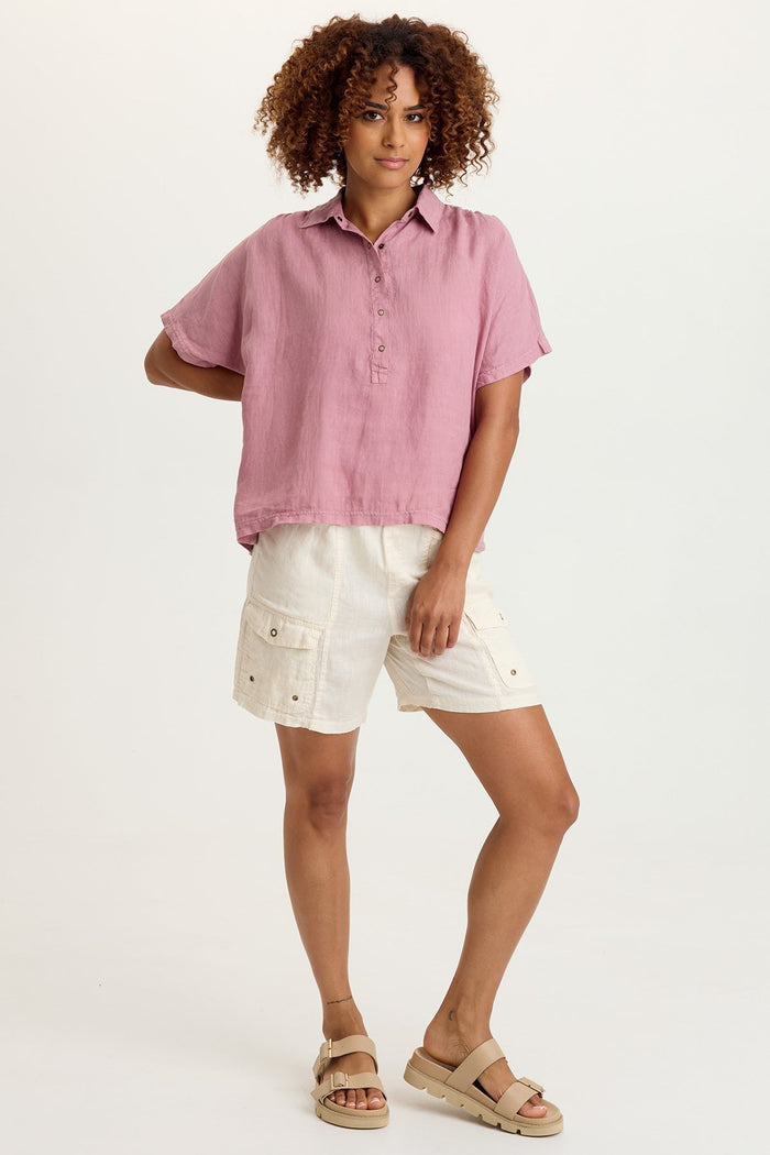 XCVI Quilla Linen Collared Top