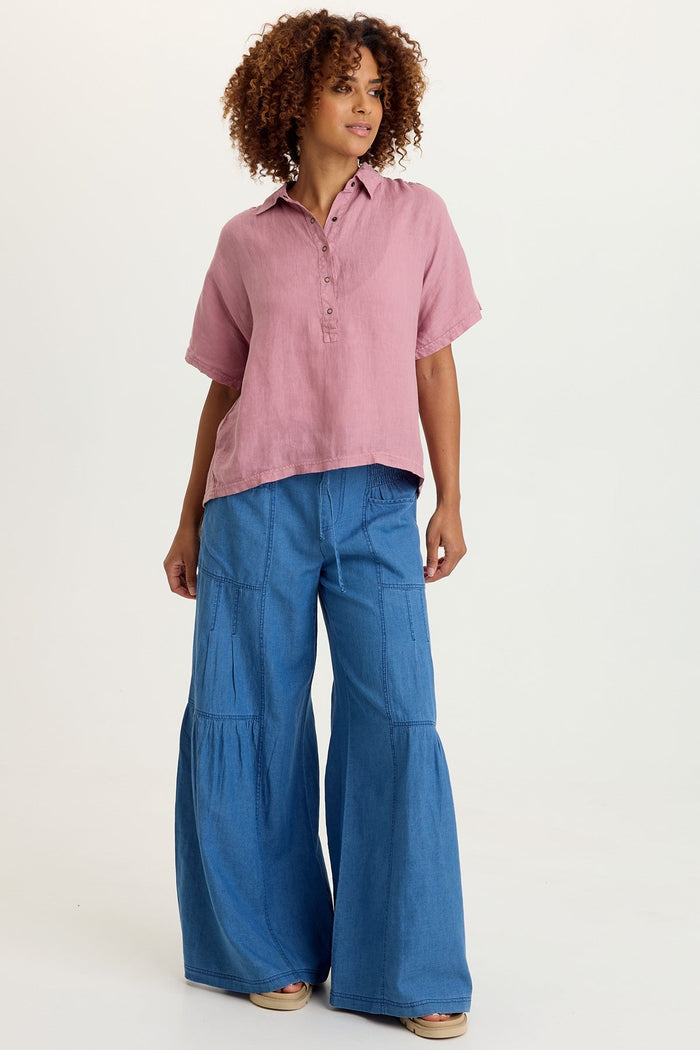 XCVI Quilla Linen Collared Top