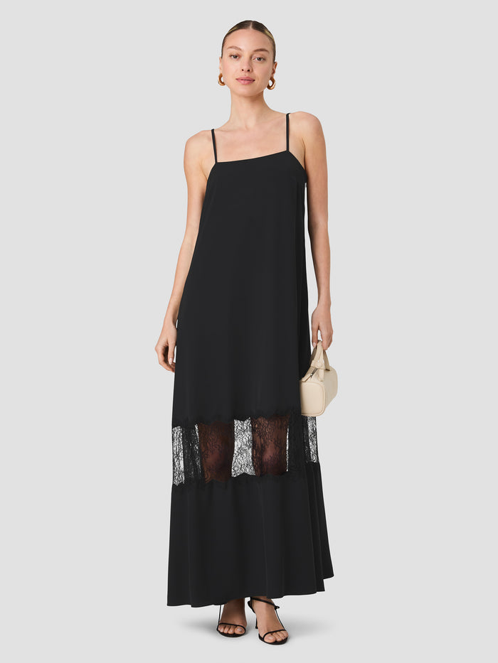 Quinn Black Crepe Lace Panel Maxi Dress