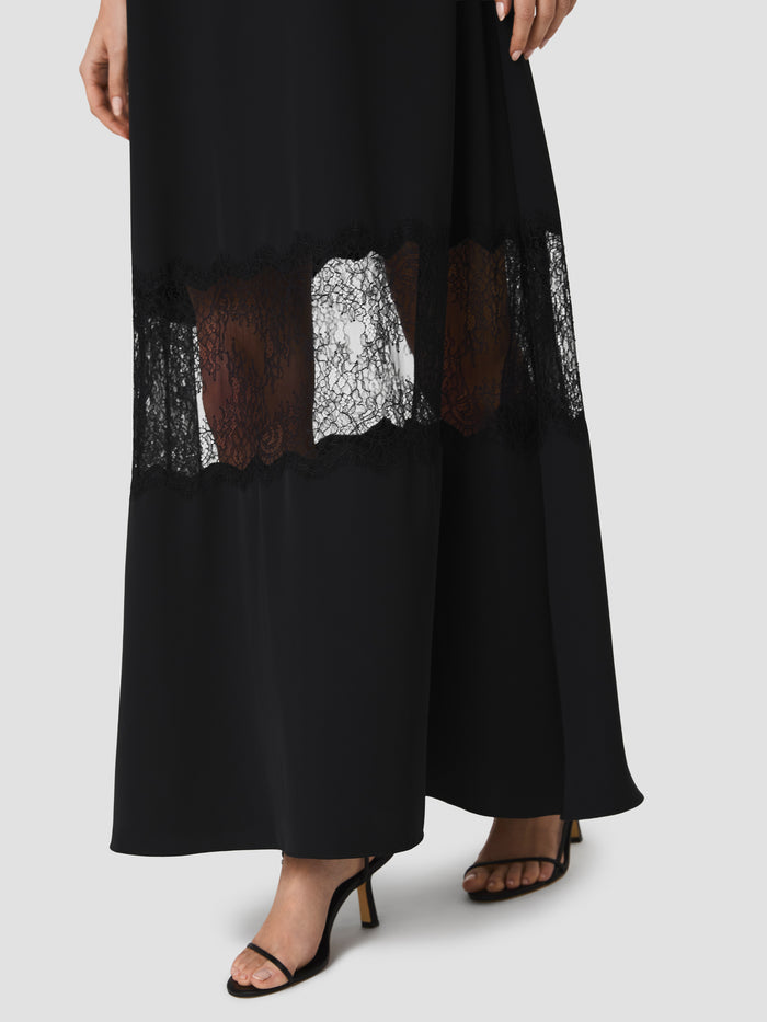 Quinn Black Crepe Lace Panel Maxi Dress