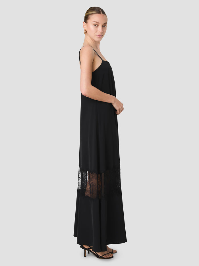 Quinn Black Crepe Lace Panel Maxi Dress