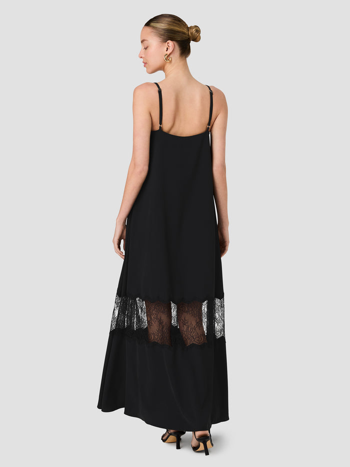 Quinn Black Crepe Lace Panel Maxi Dress