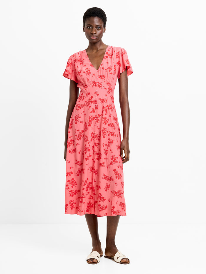 Raquel Eco Flutter Sleeve V-Neck Midi Dress