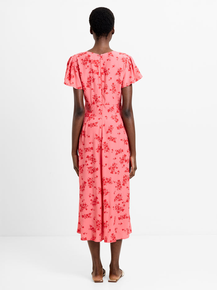 Raquel Eco Flutter Sleeve V-Neck Midi Dress