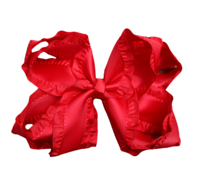 Red Double Ruffle Hair Bow : Alligator Clip / 5 inch