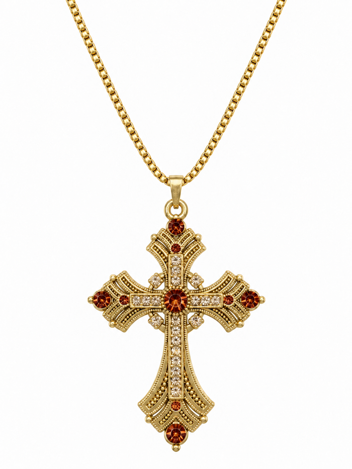 RED GEM CROSS (GOLD) 2.5MM
