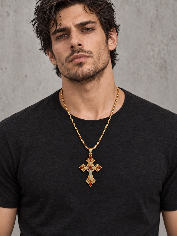 RED GEM CROSS (GOLD) 2.5MM